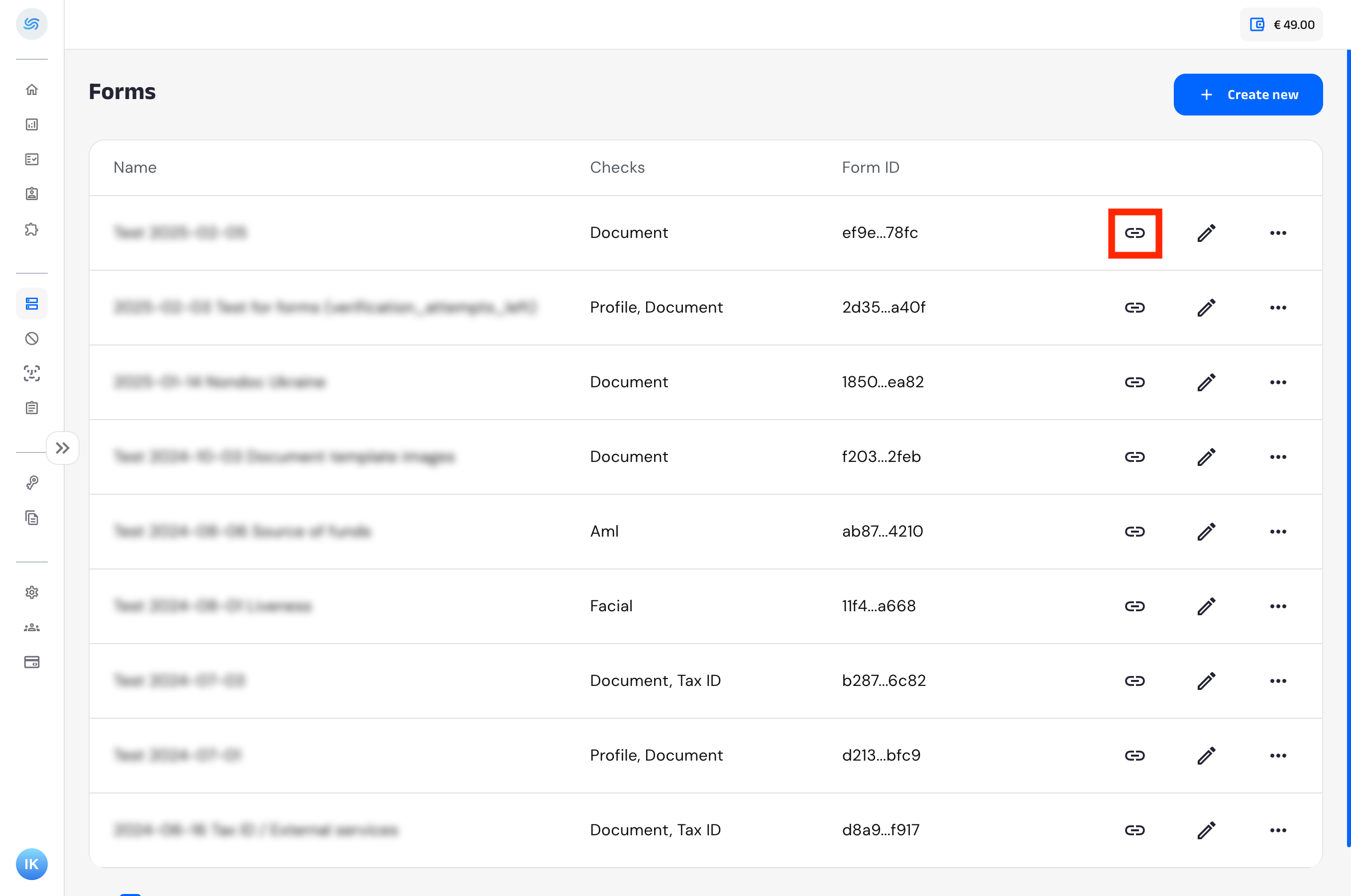 Highlighted location of the “Link” icon button